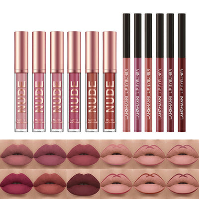 Lip Liner And Lipstick Makeup 12 Pcs Set 6 Matte Lipstick 6 Lip Liner Pens Waterproof