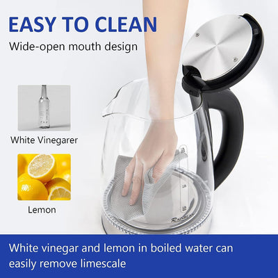 Electric Kettle Water Boiler, 1.8L Electric Tea Kettle, Wide Opening Hot Water Boiler With LED Light